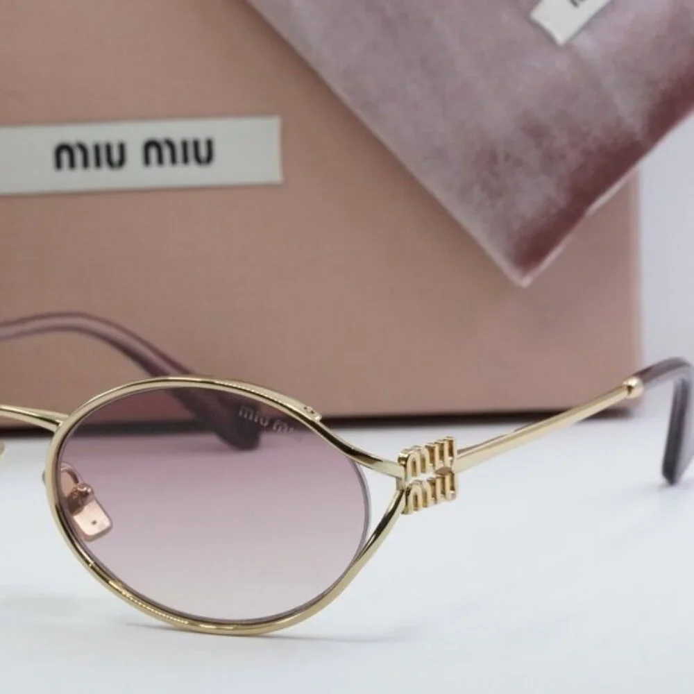 Miu Miu MU52YS 5AK06S Oval Sunglasses – Gold - Picture 7 of 13